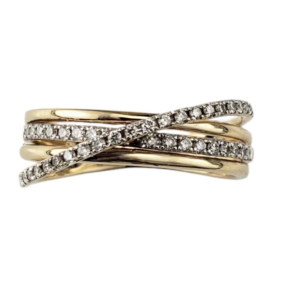 14 Karat Yellow Gold and Diamond Crossover Band Ring Size 6.25 #20606 - Picture 1 of 7